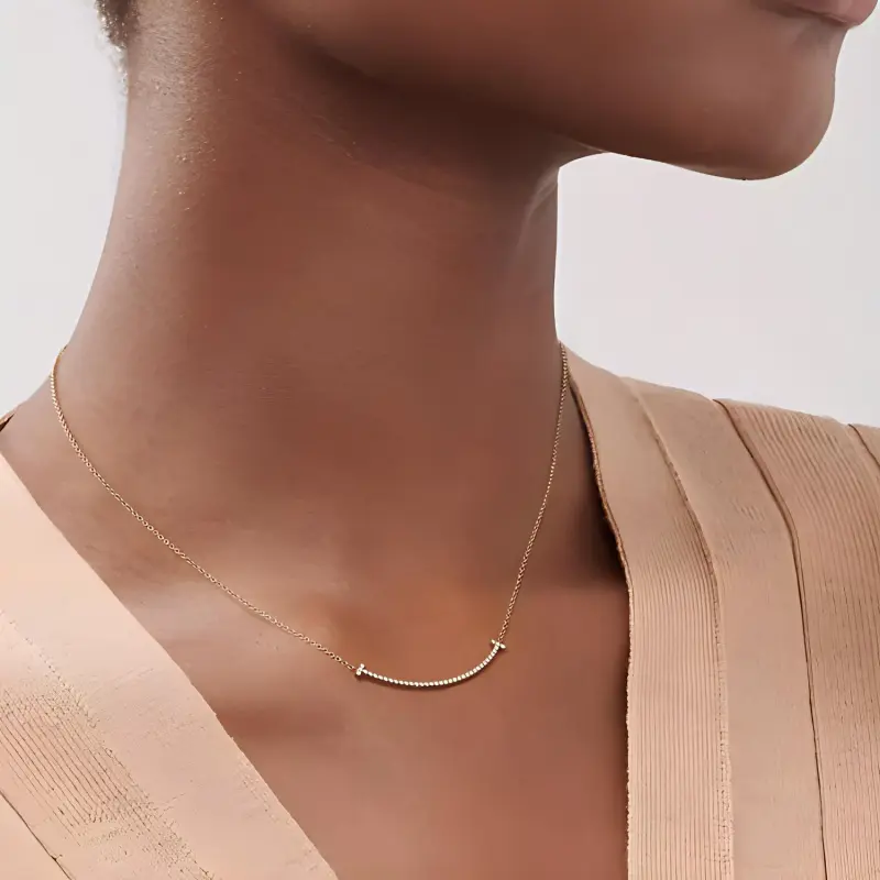 TIFFANY & CO. 2010s 18k Rose Gold T smile Diamond Necklace-3