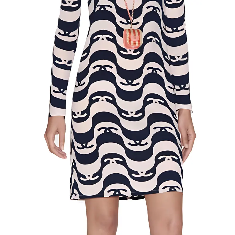 CHANEL Long-Sleeved Dresses Women's Pink Blue Multicolor-2