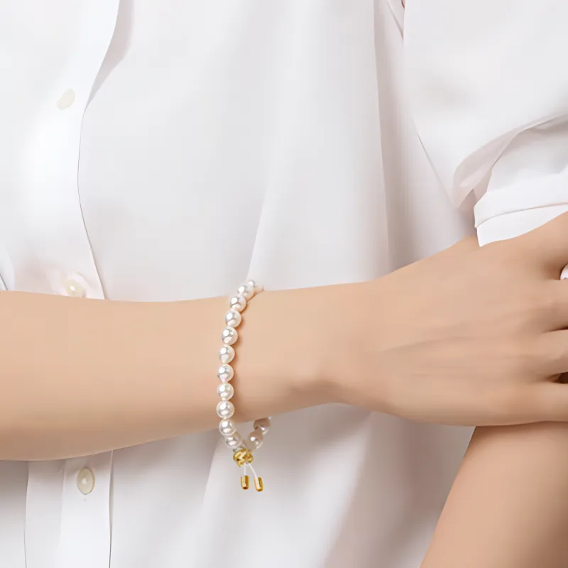 MIKIMOTO Cultured Pearl Diamond 18K Gold Polyester Bracelets Men's White-2