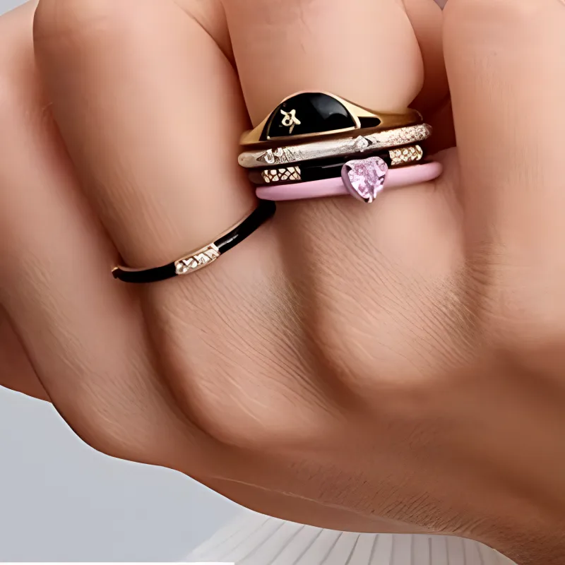 Pandora Gold Plated Rings Women's Black-2