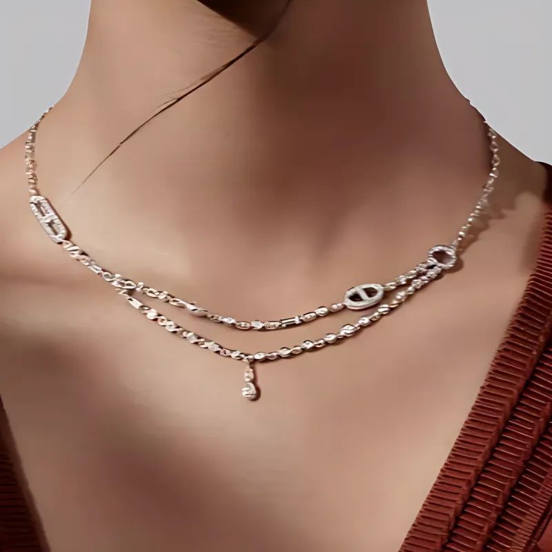 HERMES Diamond Necklaces Women's Silver-1