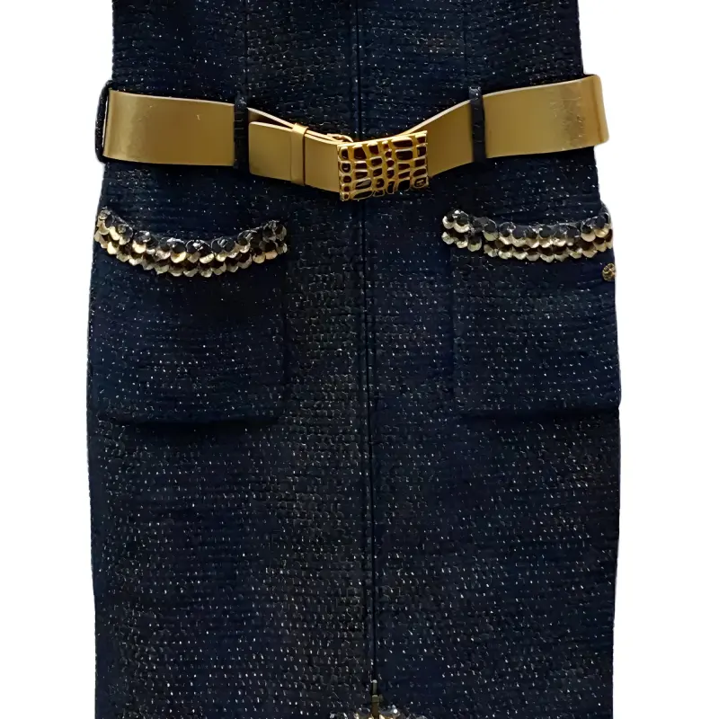 CHANEL Short Sleeved Dress Women's Blue-1