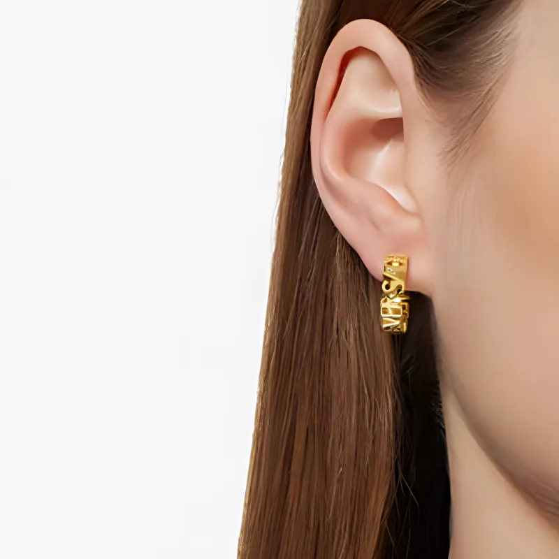 VERSACE Logo lettering Hoop Earrings-2