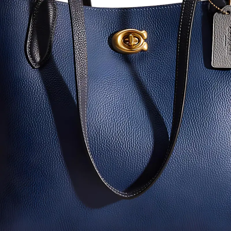 COACH Willow Canvas With Leather Tote Bag Shopping Bag Shoulder Bags Large Size Women's Dark Blue-1
