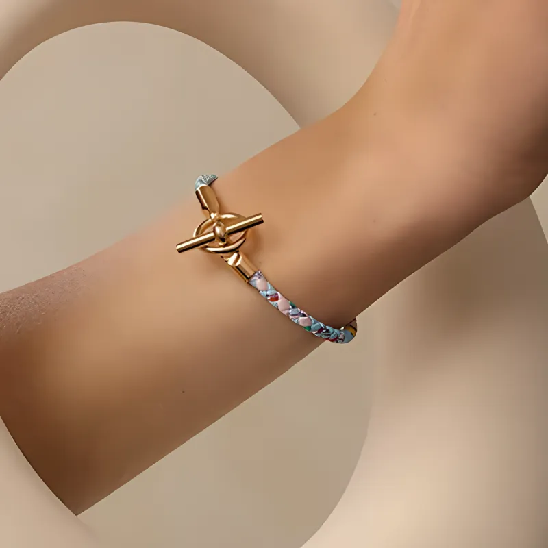 HERMES Silk Rose Gold-Plated Bracelets Women's Green-2