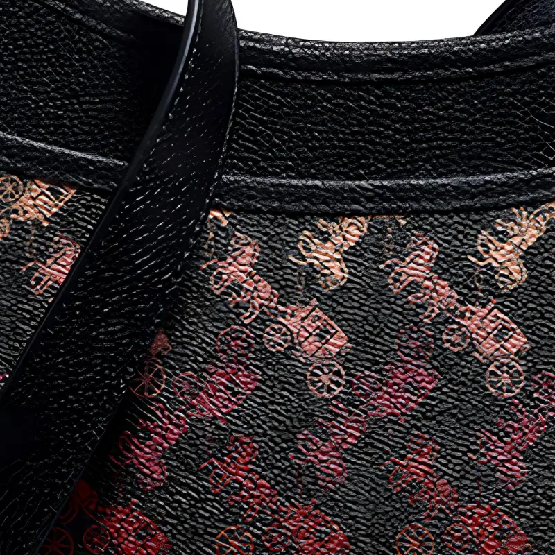 COACH Emery Canvas With Leather Canvas Bag Shoulder Bag Crossbody Bag Small Size Women's Black Red Yellow-2