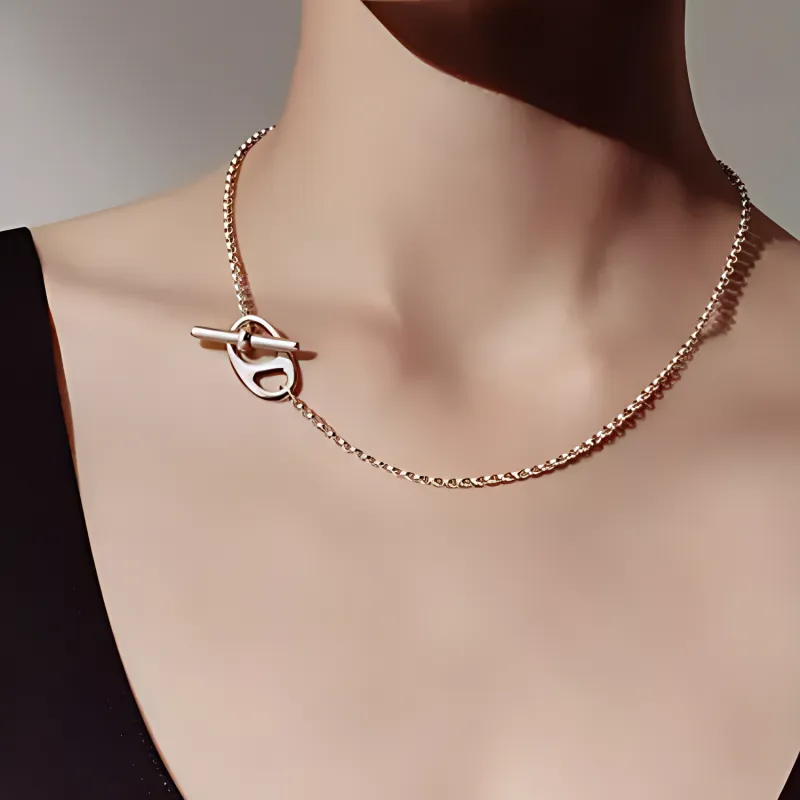 HERMES 925 Sterling Silver Necklaces Unisex Silver-2