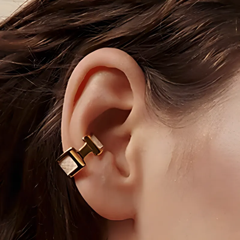 HERMES Metal Clip-On Earrings Women's White-2