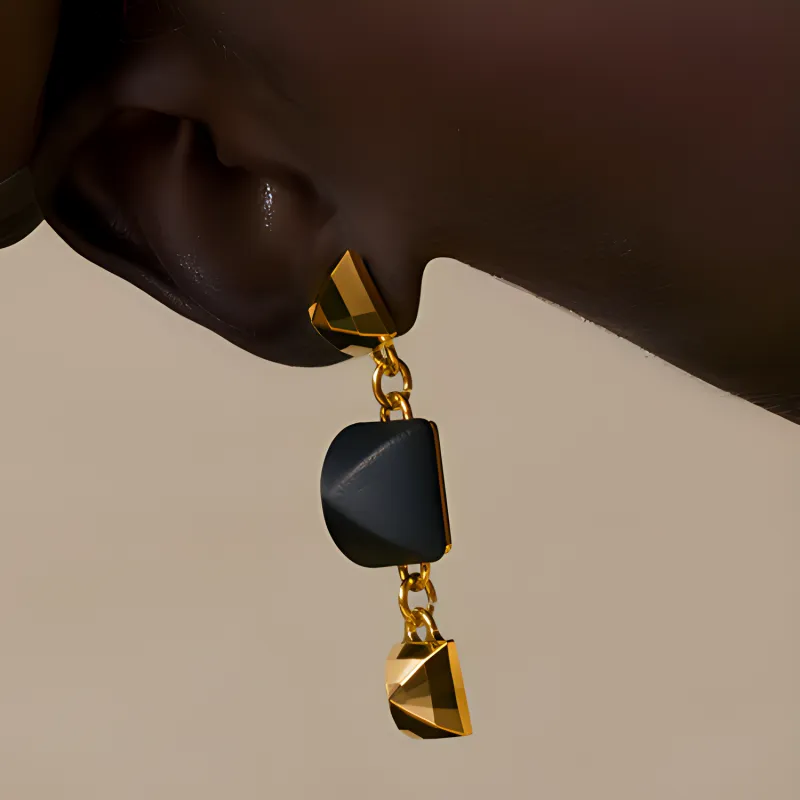 HERMES Calfskin, Metal Earrings Unisex Gold-1