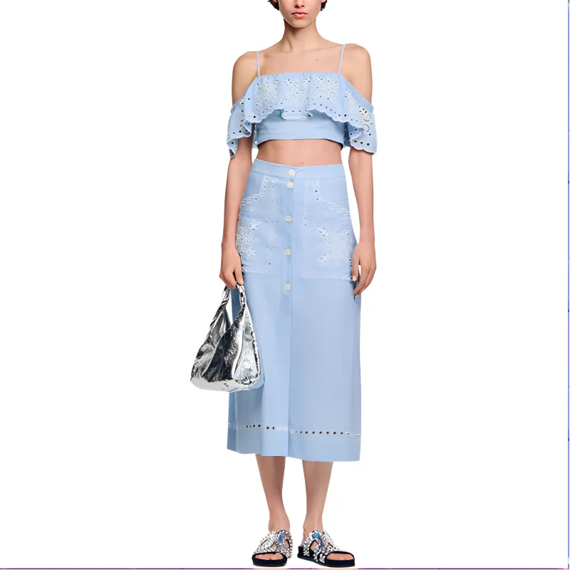 Sandro Casual Long Skirts Women's Sky Blue-1