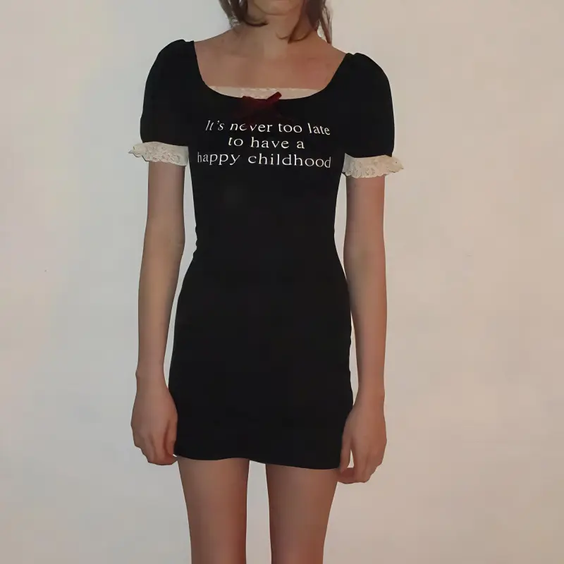 Praying Short-Sleeved Dresses Women's Black-1