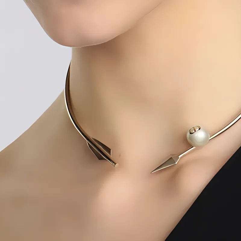 DIOR Metal Necklaces Women's Matte Gold-2