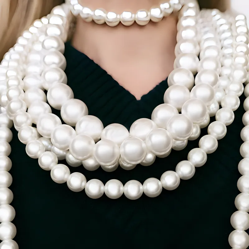 ZARA Polymethyl Methacrylate Zinc Iron Polyester Artificial Pearl Necklaces Women's White-2