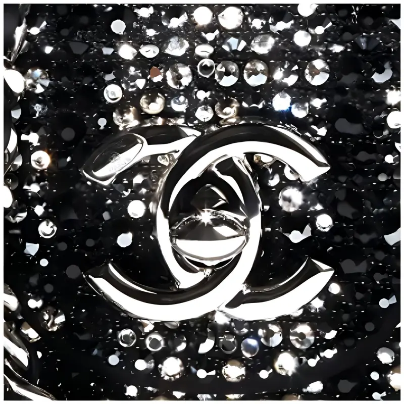 CHANEL Rhinestone Shoulder Bag, Crossbody Bag Regular Women's Black & Silver-2