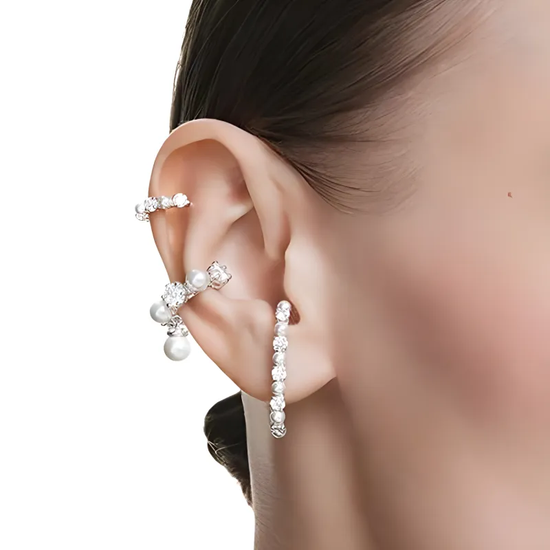 Swarovski Faux Crystal Clip On Earrings Women's Silver-2