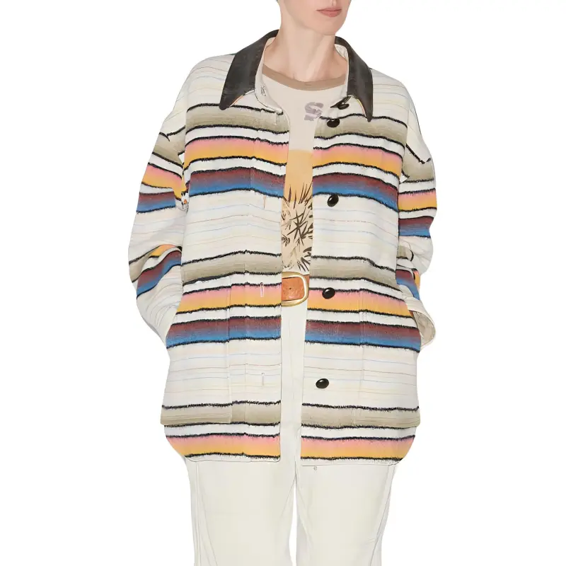 ISABEL MARANT Dayvi Striped Curved Hem Coat-3