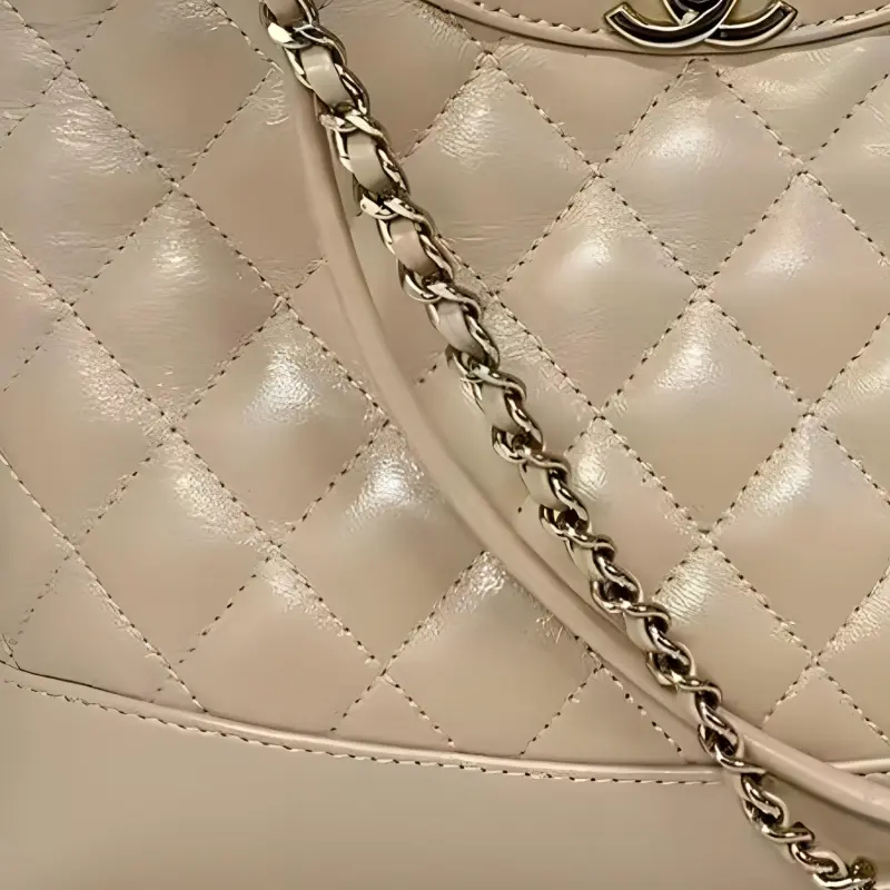 CHANEL Lambskin Double Chain Shoulder Bag Crossbody Bag Handbag Mini Women's Beige-2