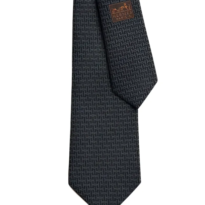 HERMES Mulberry Silk Ties Men's Black-1