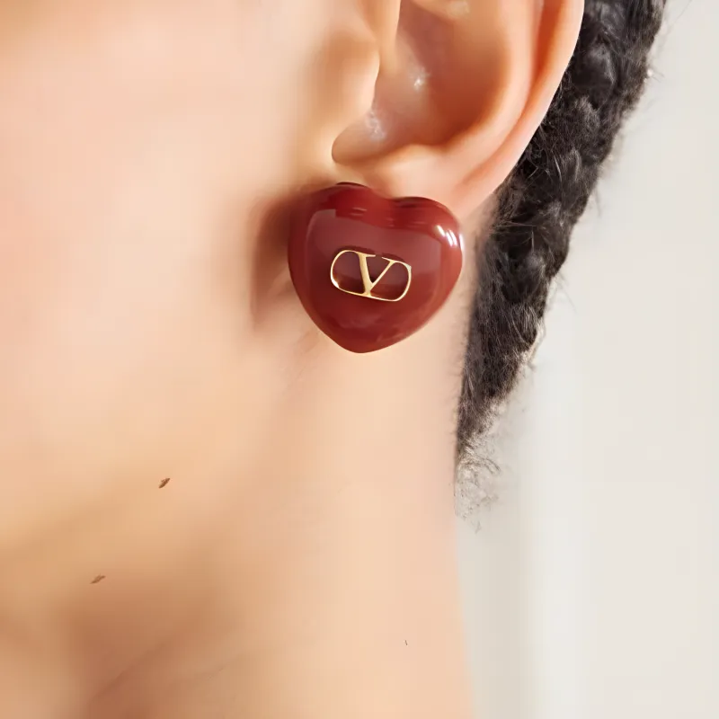 Valentino Metal Clip On Earrings Women's Red-2