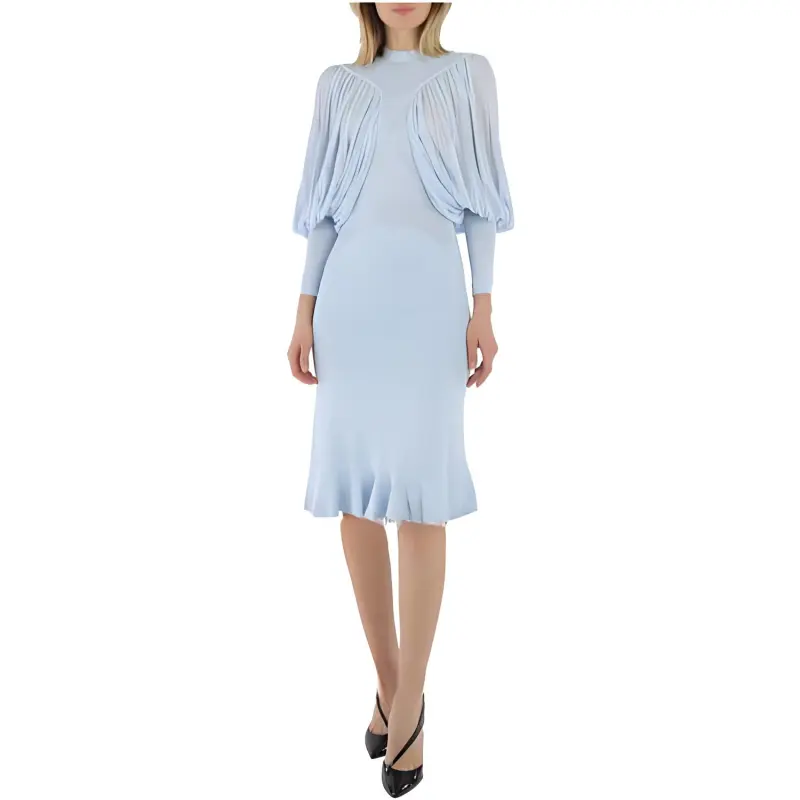 Burberry Long-Sleeved Dresses Women's Light Blue-2