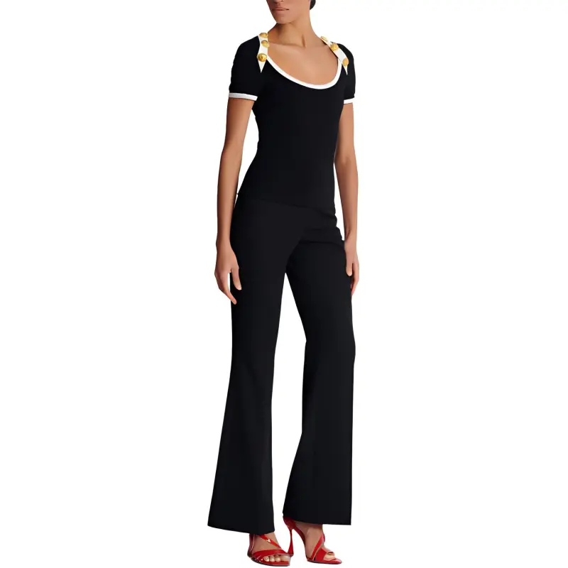BALMAIN Button Embellished Two Toned T Shirt-2