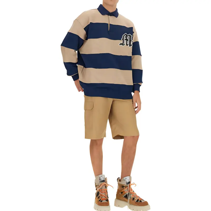 MSGM Logo Patch Striped Long Sleeved Polo Sweatshirt-2