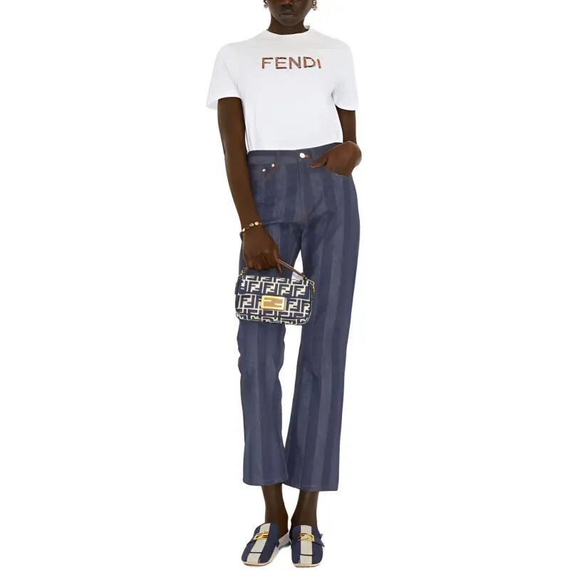 FENDI Logo Patch Striped Jeans-2