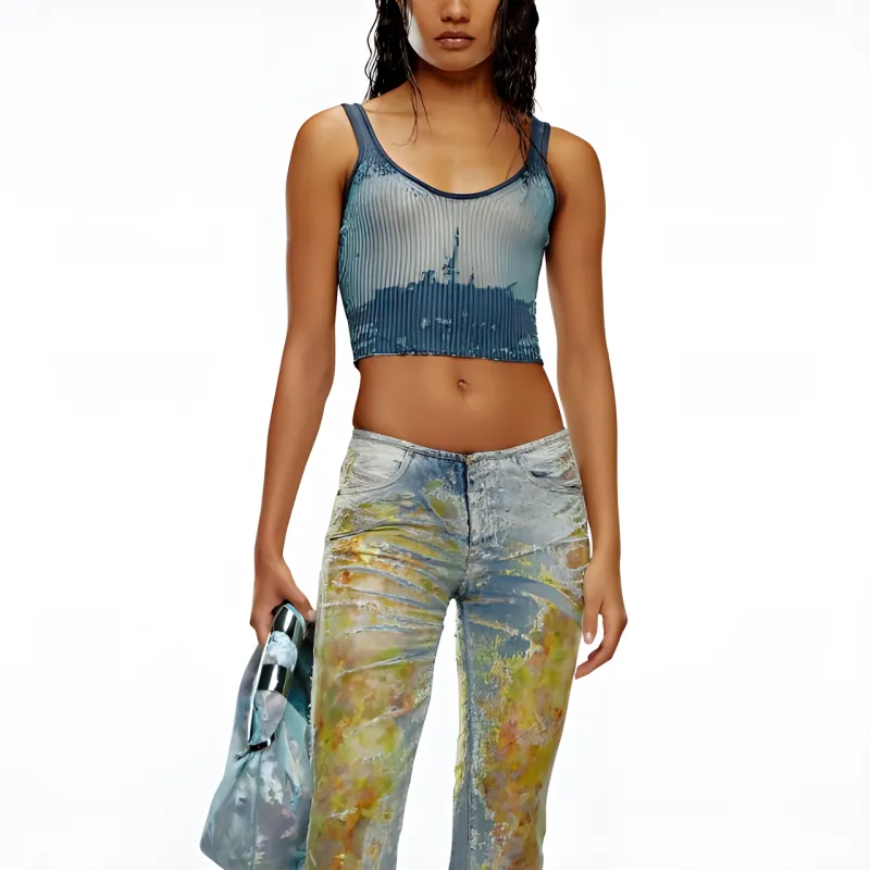 DIESEL Pattern Jacquard Ribbed Knitted Cropped Top-3