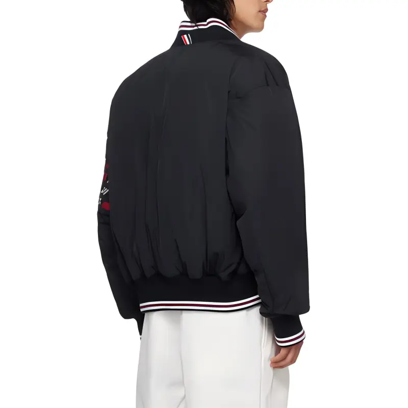 THOM BROWNE 4-Bar Striped Zipped Puffer Bomber Jacket-3