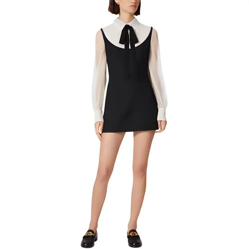 Valentino Crepe Couture Short Dress Long-Sleeved Dresses Women's Black-1