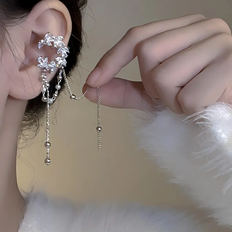 Kelanxi Alloy Drop Earrings Women's Silver-3