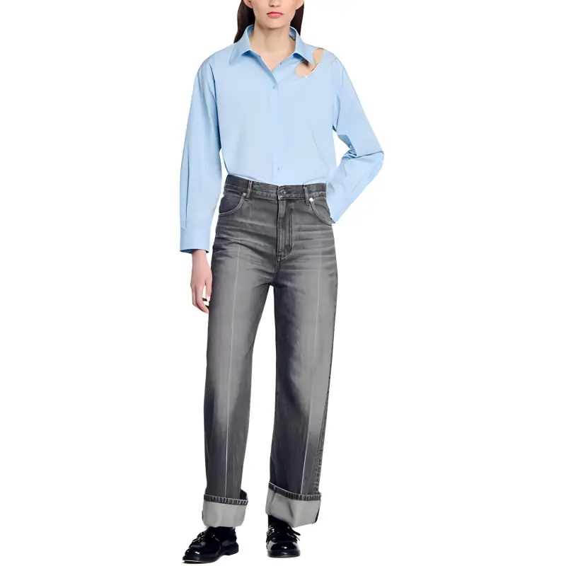 Sandro Rhinestone trim Cotton Shirt-2