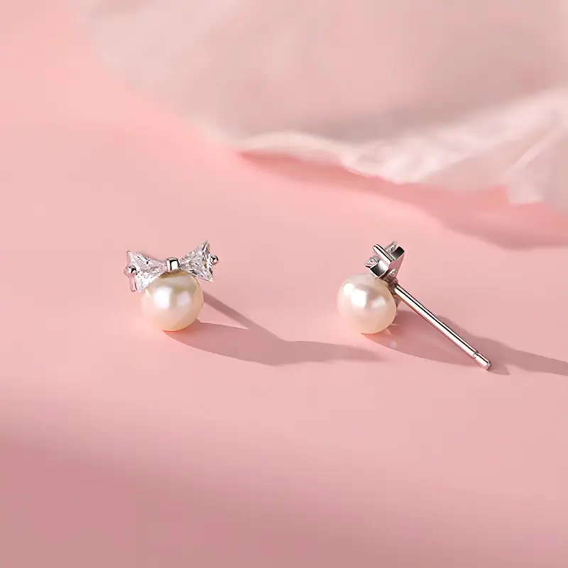 BAIJUAN S925 Silver, Faux Pearl Stud Earrings Women's-1