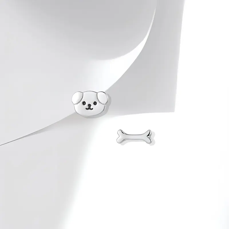 Muyan S999 Fine Silver Puppy Loves Bones Stud Earrings Women's-1