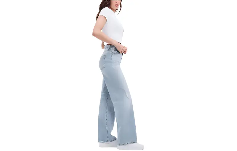 GUESS Eco Distressed High-Rise Wide Leg Jeans Women's Light Blue-3