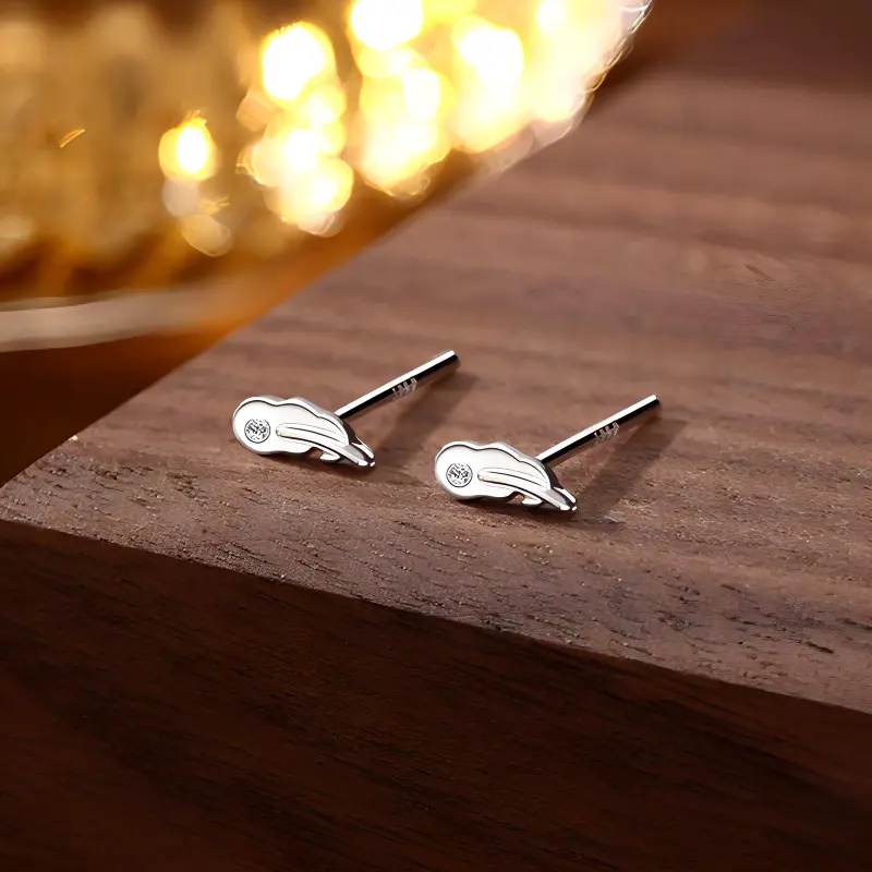 Heart Grass 999 Fine Silver Stud Earrings Women's-1