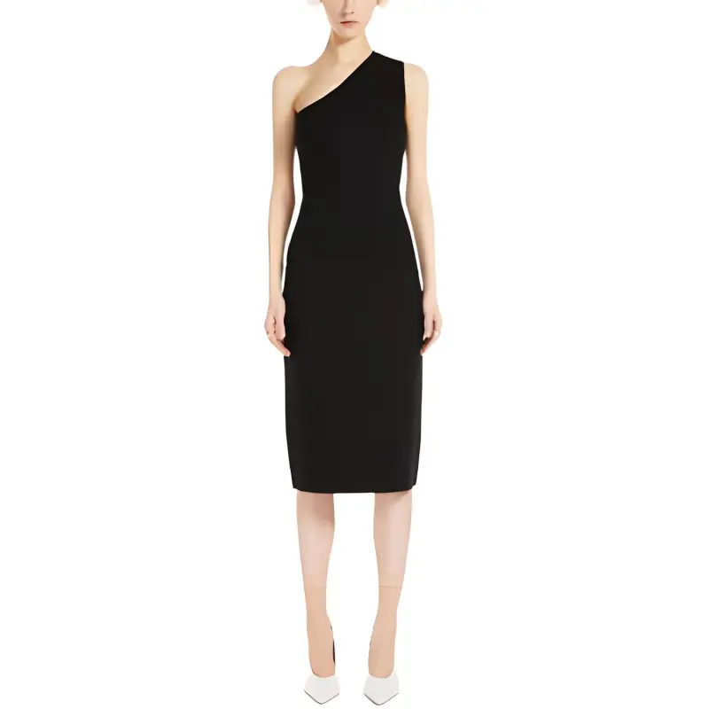 SportMa Knitted Viscose One shoulder Dress Sleeveless Dress Women's Black-1
