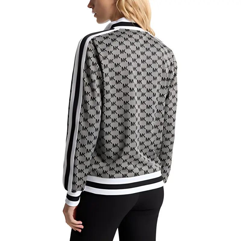 MICHAEL KORS Logo Jacquard Knit Side Snap Quarter Zip Sweatshirt-1