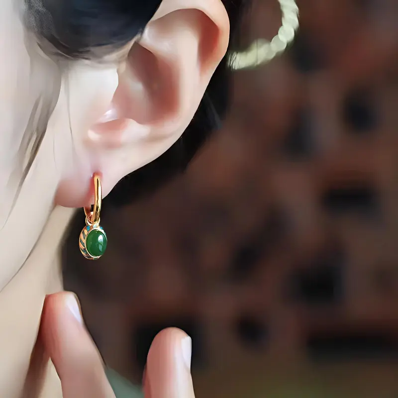 Xiaoyinjiang S925 Silver Hetian Jade Earrings Women's Jasper-1