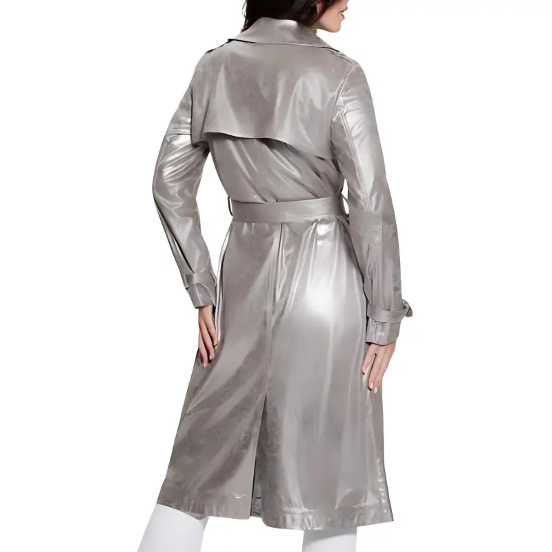 GUESS Eco Adele Belted Trench Coat Trench Coat Women's Silver-3