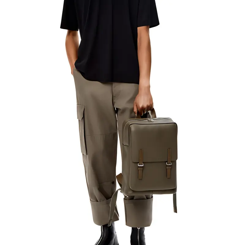 LOEWE Military Calfskin Backpack Men's Khaki Green-3