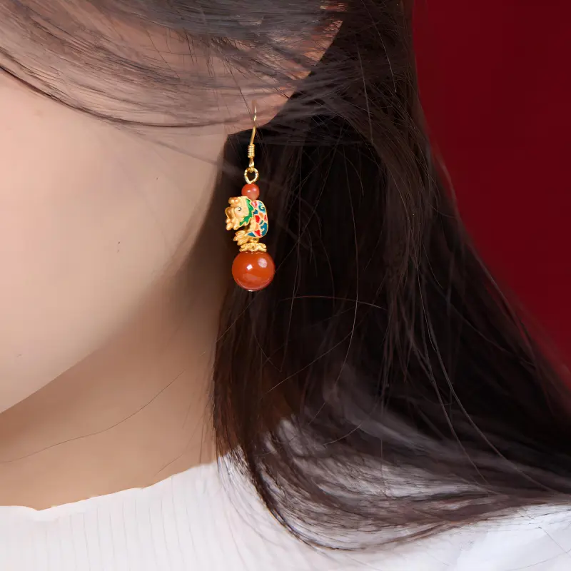 Linguanying Southern Red Agate Earrings Women's-1