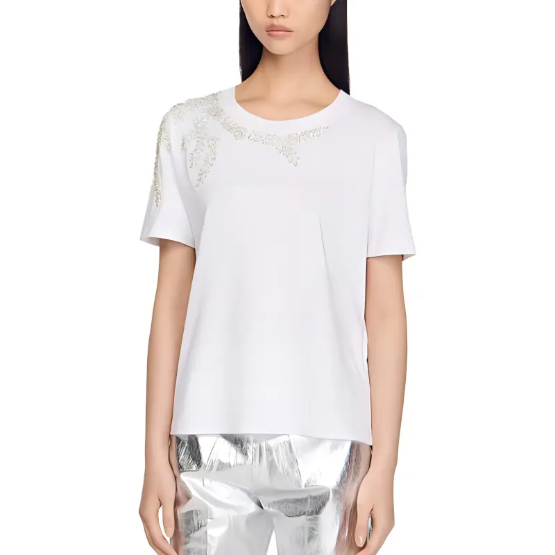 Sandro Floral Rhinestone embellished T shirt-1