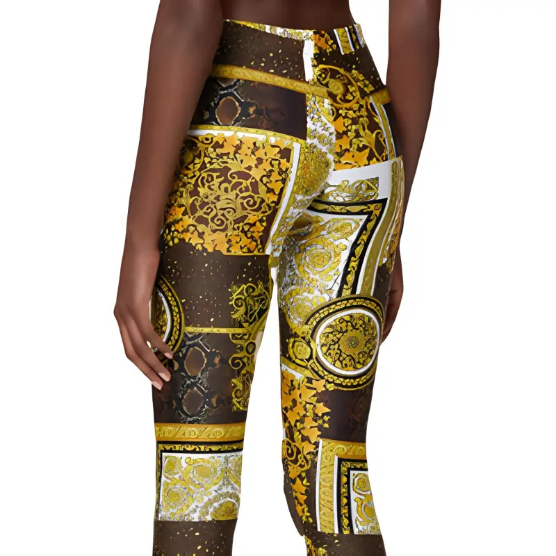 VERSACE Barocco Patchwork Print Leggings 'Gold/Brown/White'-4