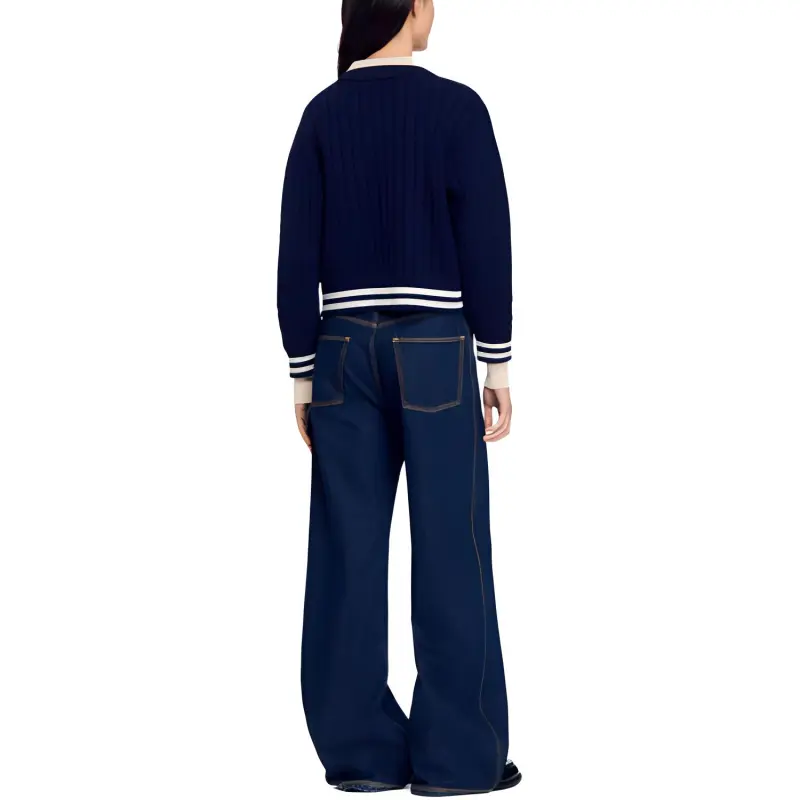 Sandro Stripe trim Knitted Polo Top-2