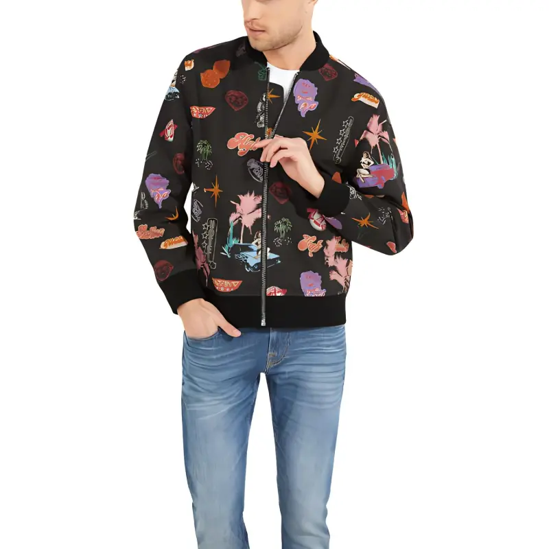 GUESS Graphic Flight Jacket Jackets Coats Men's Black-1