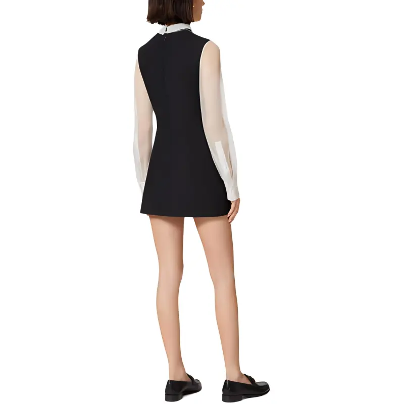 Valentino Crepe Couture Short Dress Long-Sleeved Dresses Women's Black-2