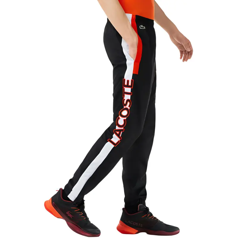 LACOSTE Knitted Sports Pants Men's Black Orange-3