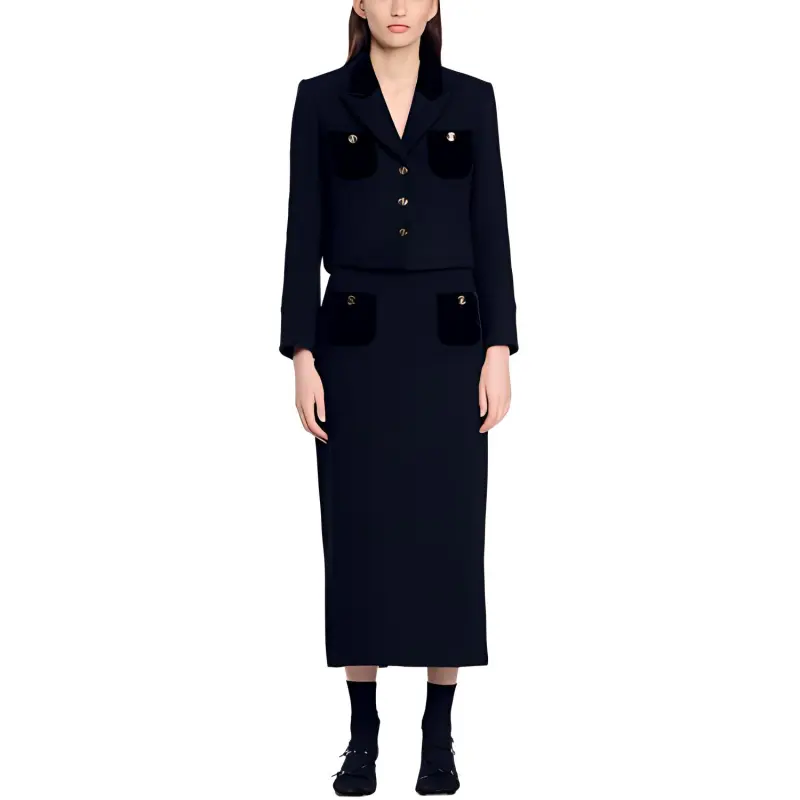 Sandro Velvet Tweed Cropped Jacket-1