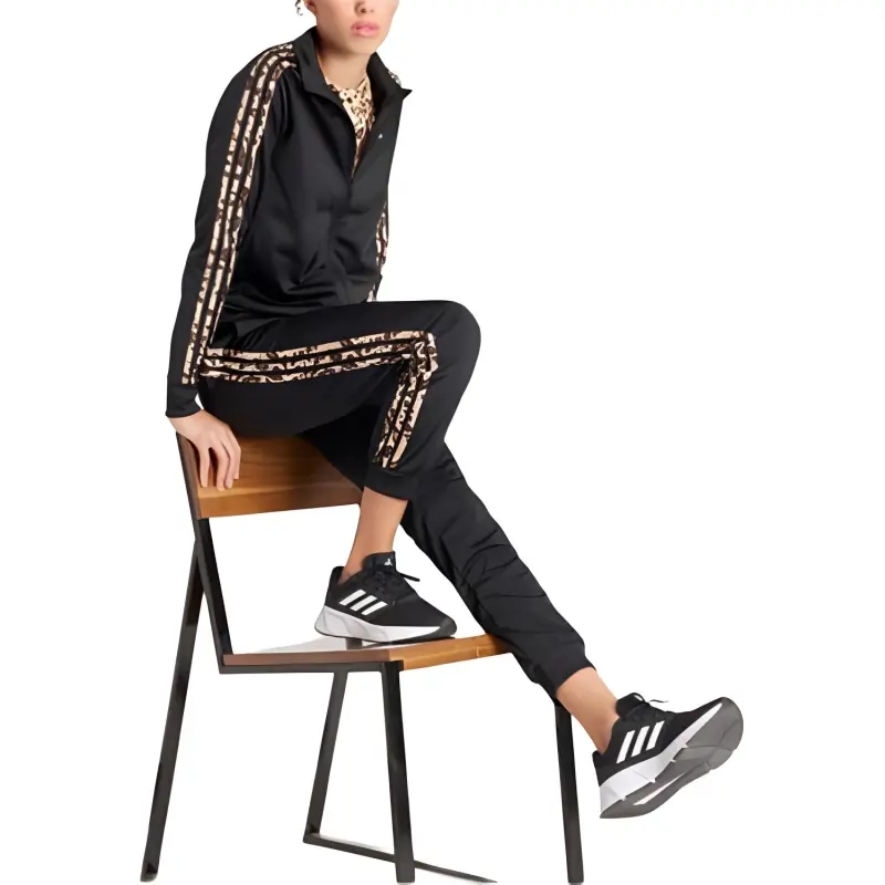Adidas Essentials Animal Print Tricot 3-Stripes Track Jacket Jackets Coats Women's Black-3